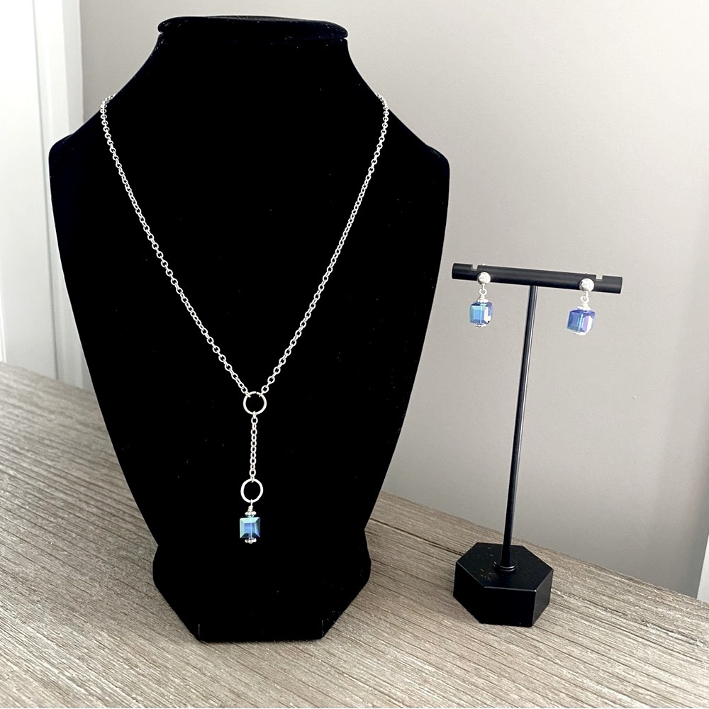 New handmade sterling silver necklace and earring set w/ Swarovski crystals